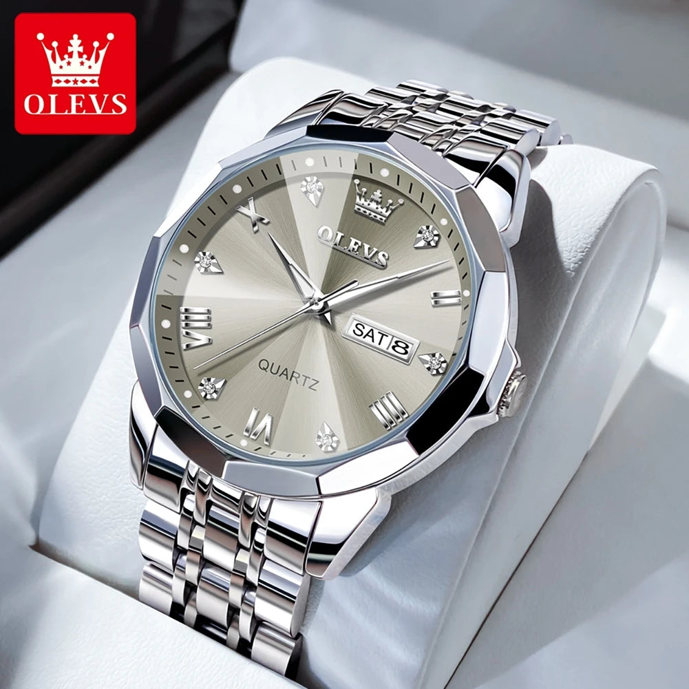 OLEVS Men's Watch Casual Quartz Stainless Steel Luminous Date