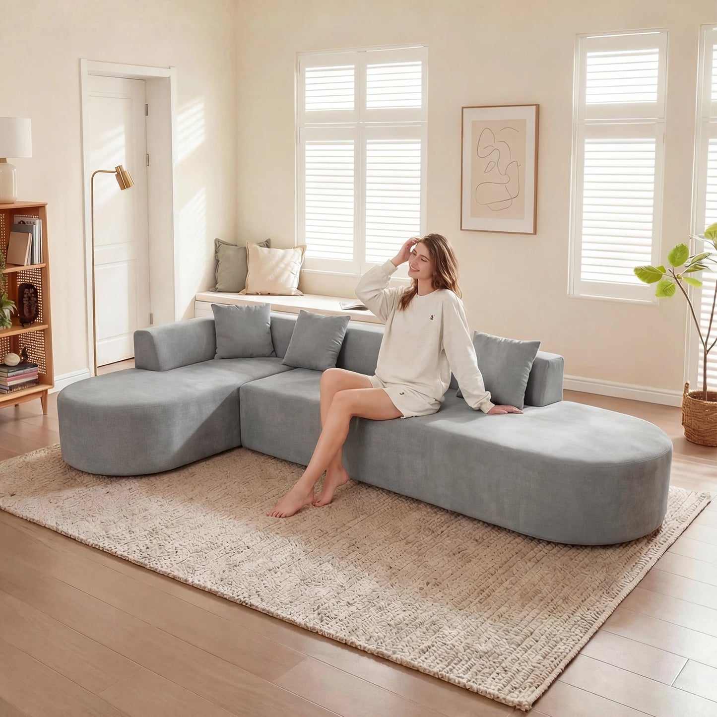 135" L-Shaped Modular Sectional Sofa, Corduroy Couch with Deep Seats , Comfortable Cloud Sofa for Living Room or Bedroom