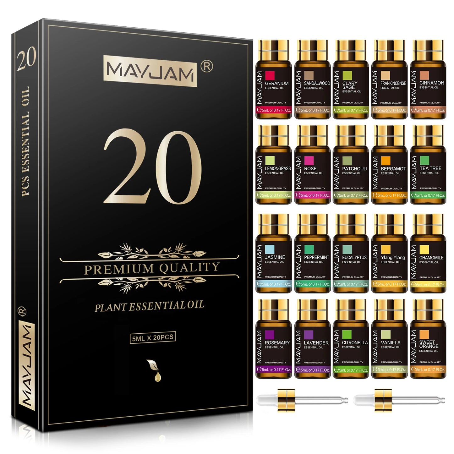 MAYJAM 20 Bottles Essential Oils Kit Set Lavender Jasmine Eucalyptus Vanilla