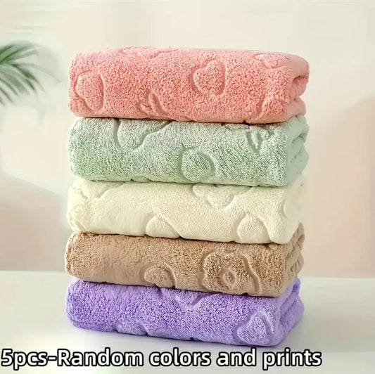 NONECN Coral Fleece Face Towels 5-Piece Set