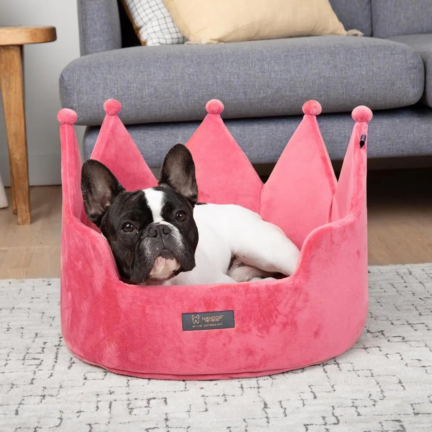 Cozy Crown Pet Bed for Small Dogs & Cats - Soft Plush Round Design, Washable, Pink Medium Size