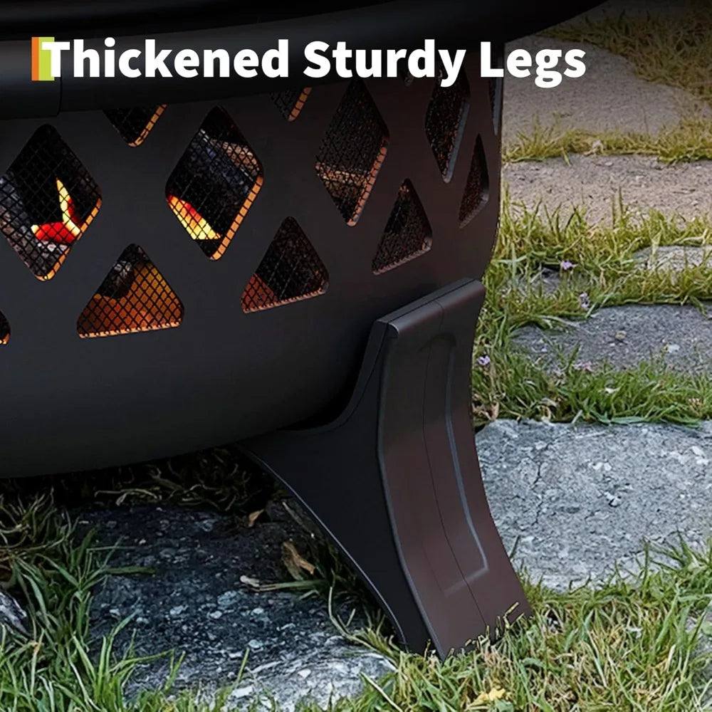 DAFIFY Wood Burning Outdoor Fire Pit With Stoker And Spark Screen For Camping And Patio