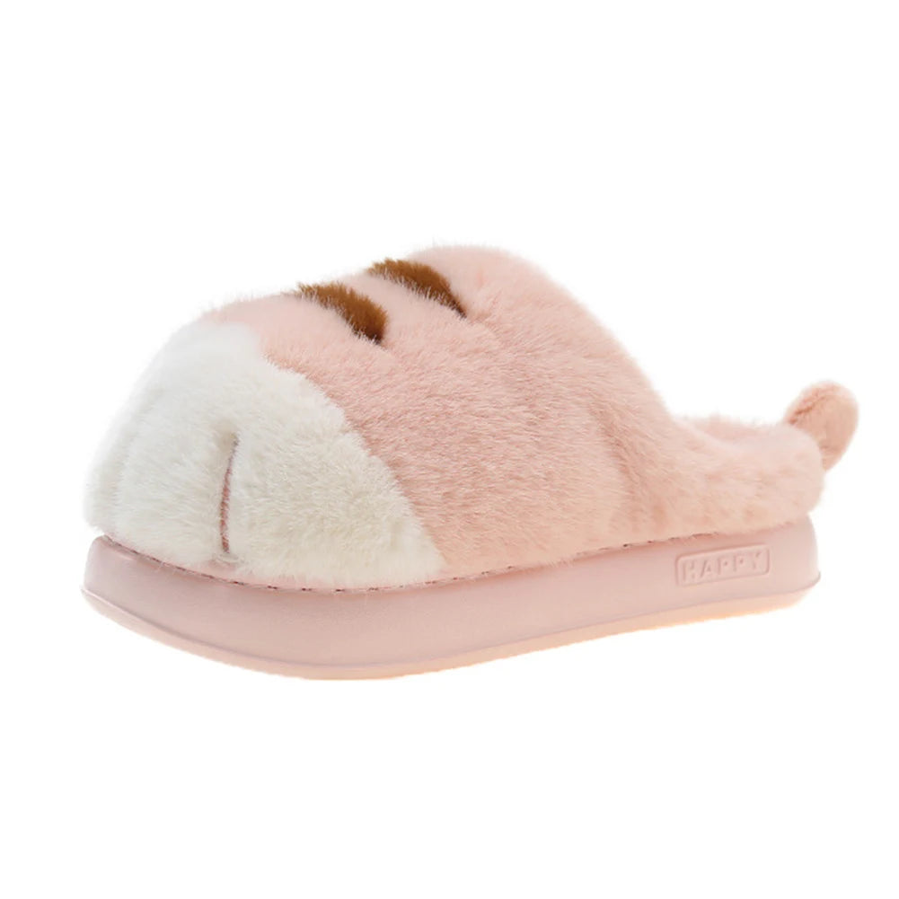 3D Cat Paw Slippers Women's Non Slip Warm Furry Mules