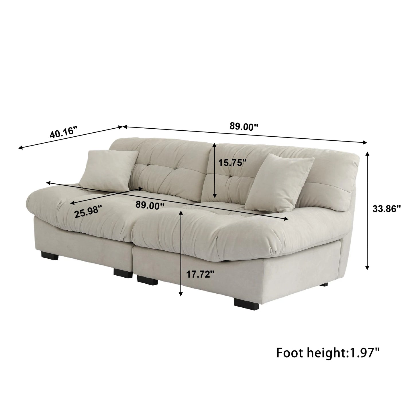 Sdorens FluffyCloudSectionalSofa LuxuriousVelvetFabric Living Room ModernMinimalist Design PlushPillows Comfort Durable