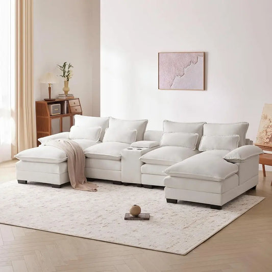 6-Seat U-Shaped Sofa with Cup Holders and USB Ports, Ideal for Living Rooms and Sleeper Couch Sets