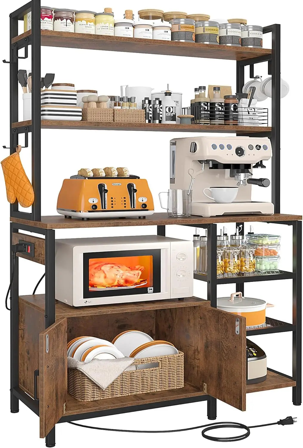 Bakers Rack With Storage Cabinet Microwave Stand For Kitchen