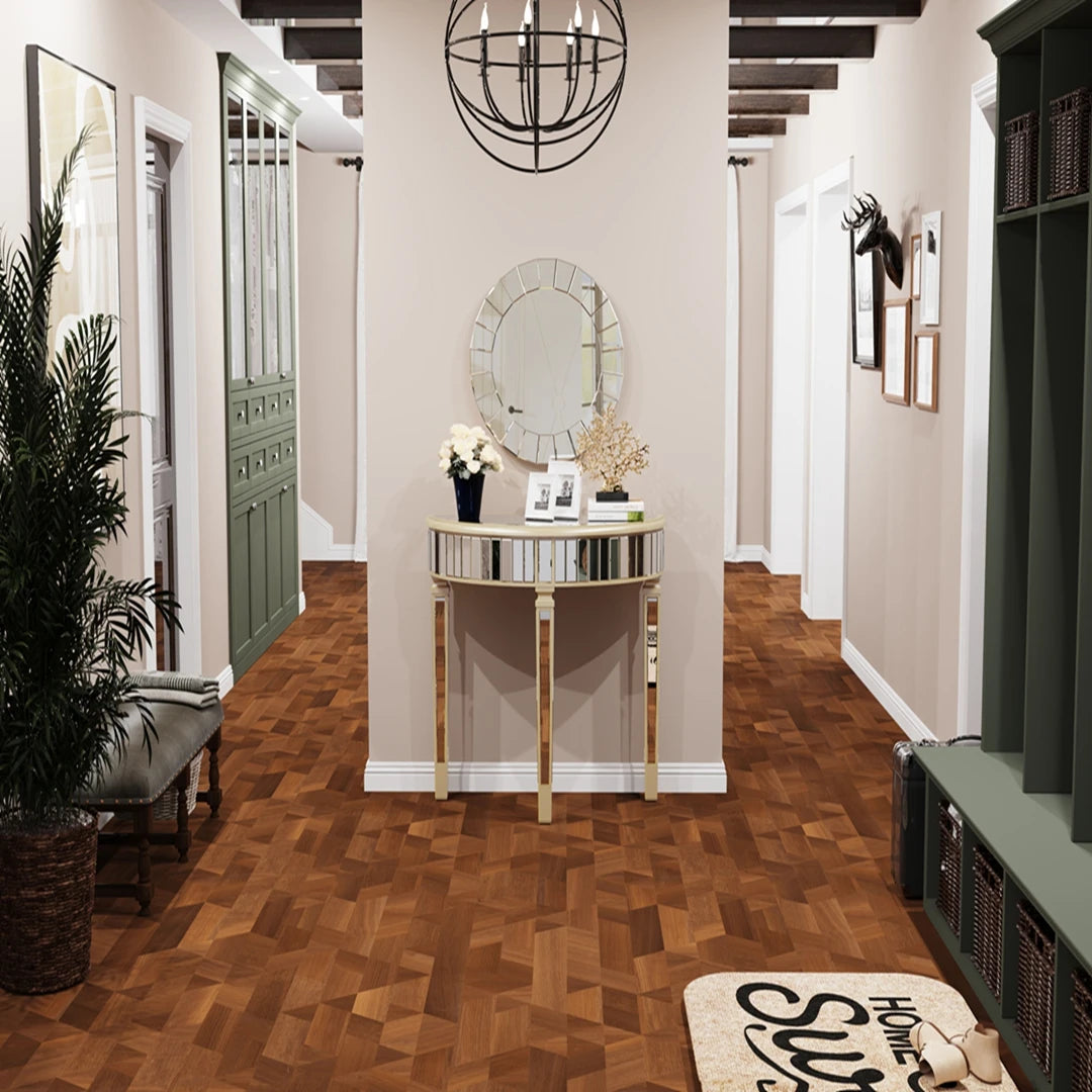 Modern HalfMoon Mirrored Console Table for Living Room and Hallway