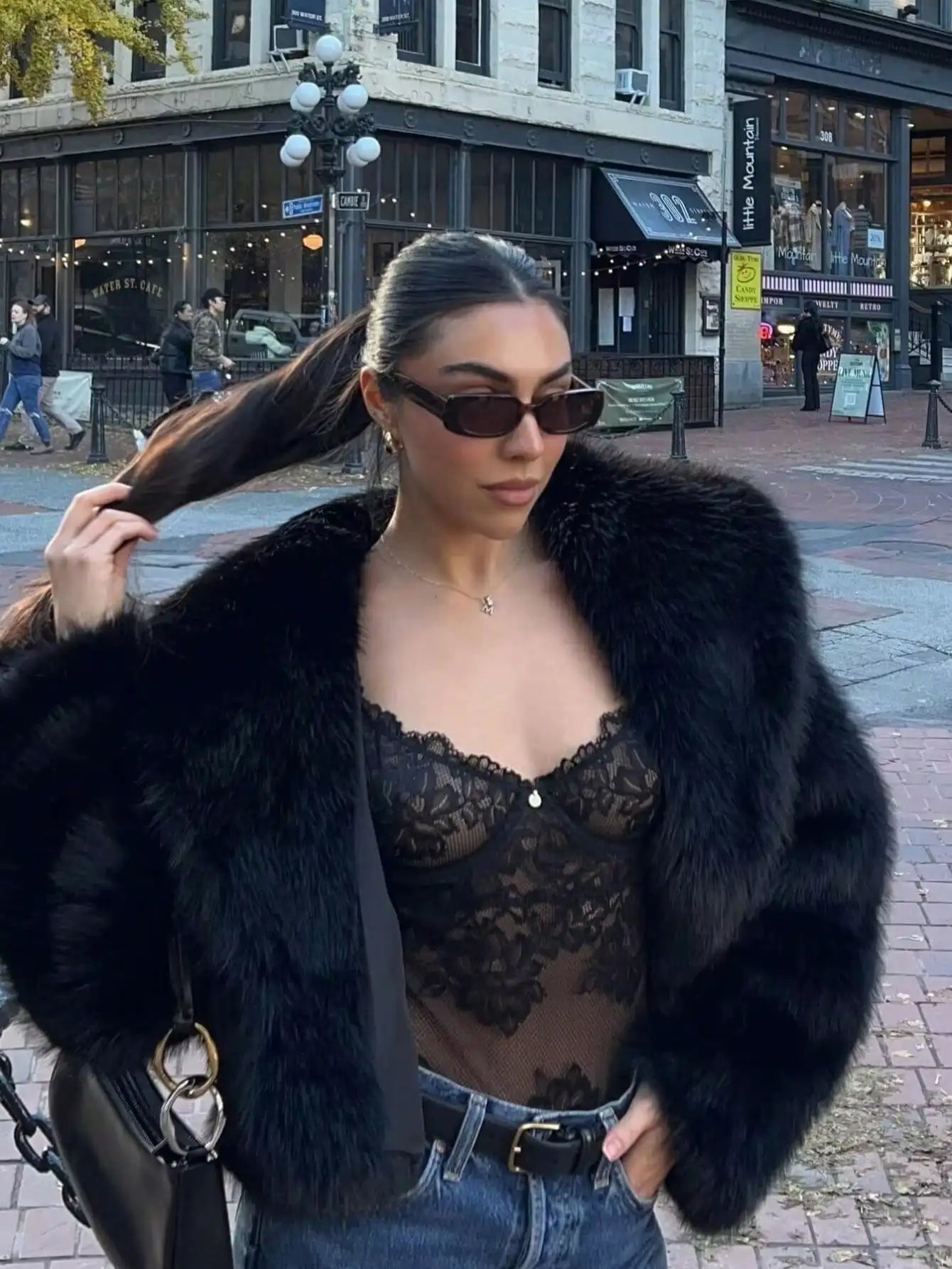 Faux Fox Fur Short Jacket for Women, Winter Warm Cozy Coat with Plush Collar, Fashionable Street Style