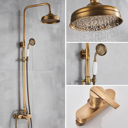 SAFLIHCAR Brushed Antique Brass SpaQuality ShowerFaucetSystem WallMounted DualHandles PremiumGrade LifetimeWarranty