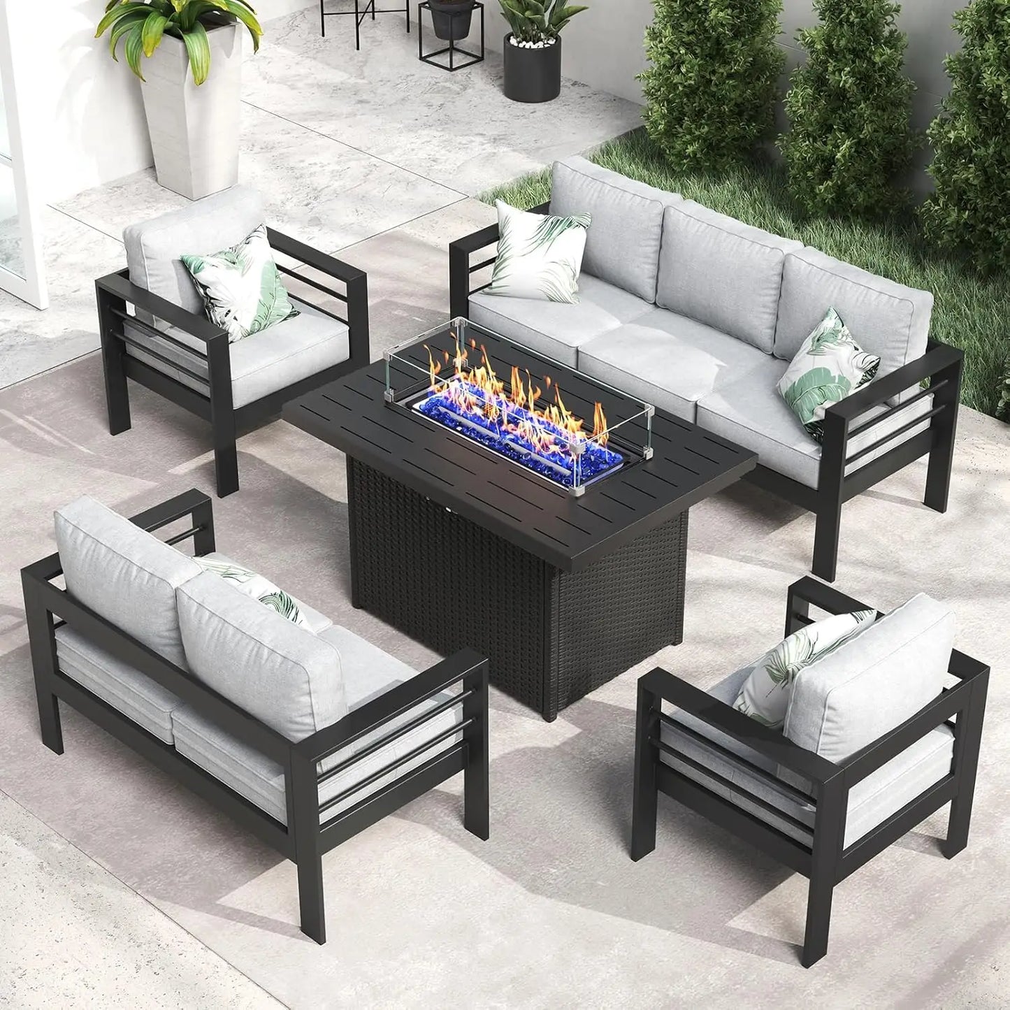 Premium AllWeather Aluminum Outdoor FirePit Table 5 Piece OutdoorPatio ConversationArea