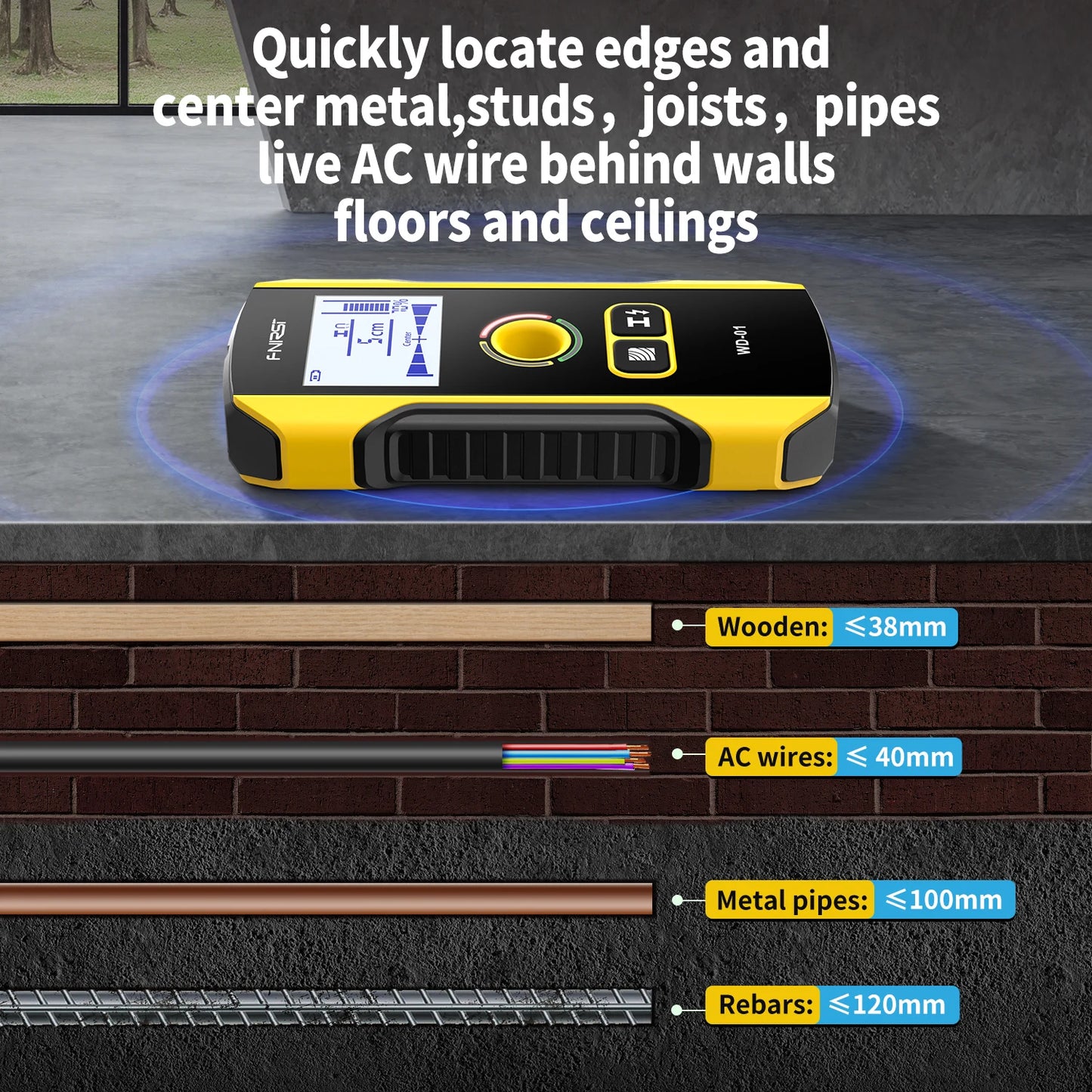 FNIRSI WD-01 WD-02 Metal Detector Wall Scanner For AC Live Cable Wiring Wood Stud Finding