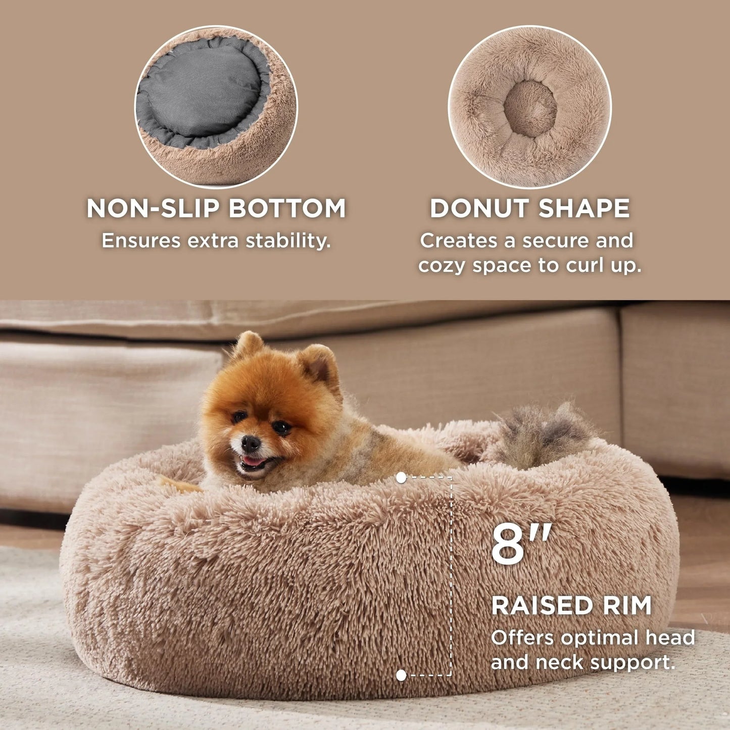 NONECN Round Plush Dog Kennel Bed For Winter Warm Comfort