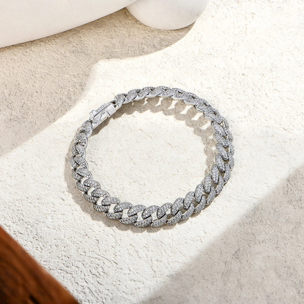 ATTAGEMS Moissanite Cuban Chain Sterling Silver Bracelet