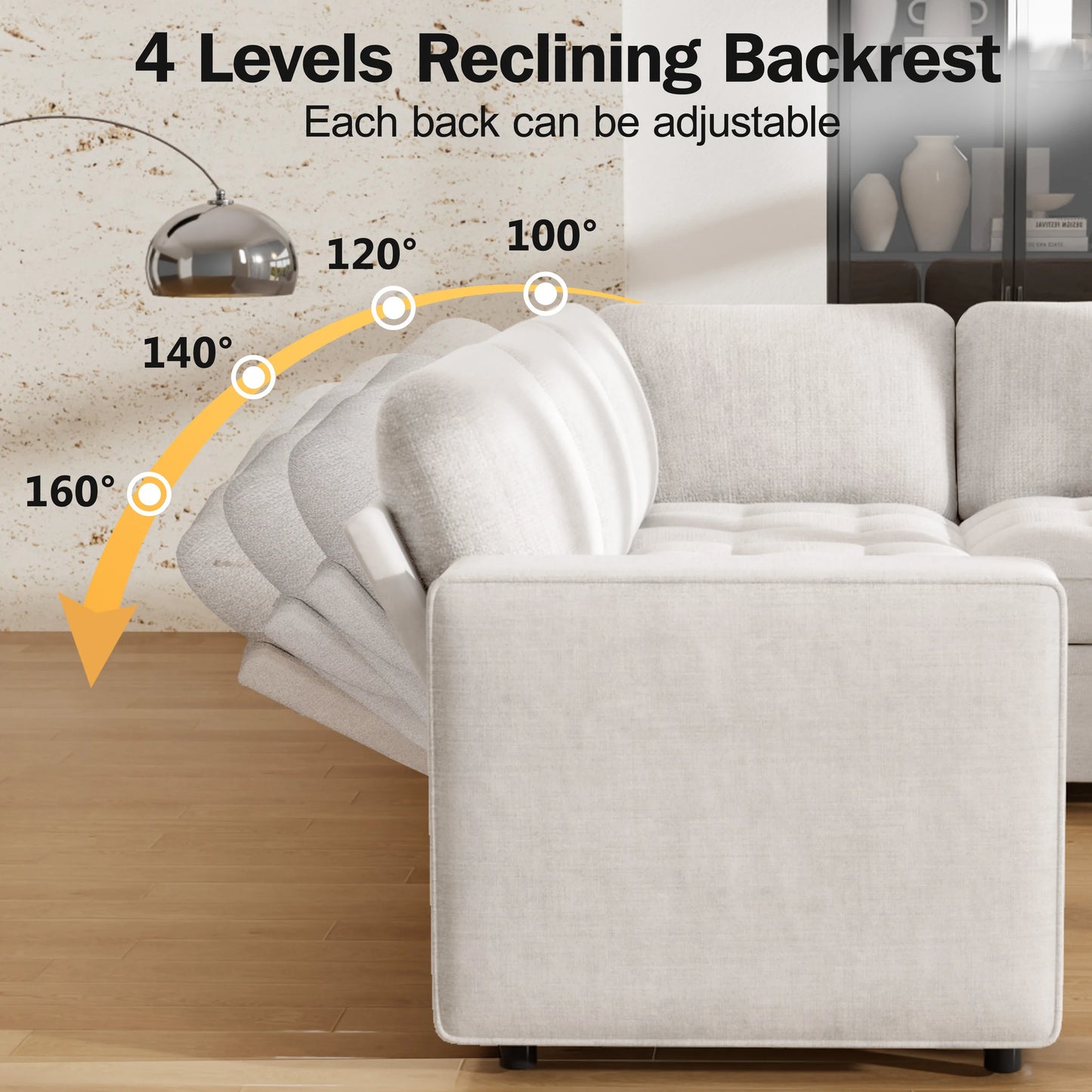 U Shaped Modular Sectional Sofa With Pull Out Bed Reclining Backrest USB Ports LED Light Storage