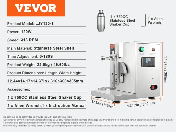 SucceBuy Milkshake Maker Machine 120W Commercial Milk Tea Shaker Machine Single Head Milk Shake Mixer Machine for Milk Tea Store