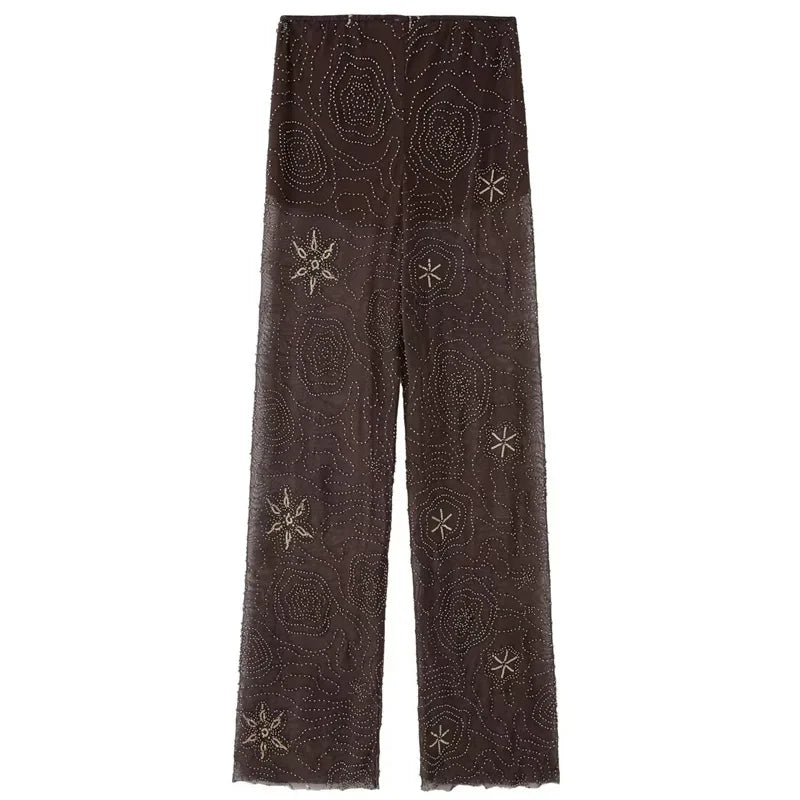 Women's Beaded Sequin High Waist Pants for Streetwear and Casual