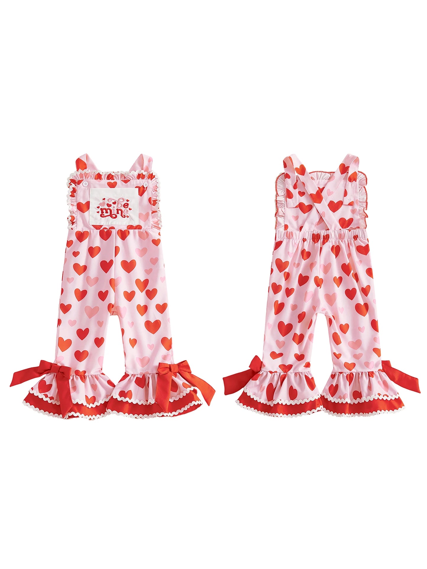 Girls Bowknot Flare Pants With Heart Print For Valentine Day Casual Daily Wear Outfit