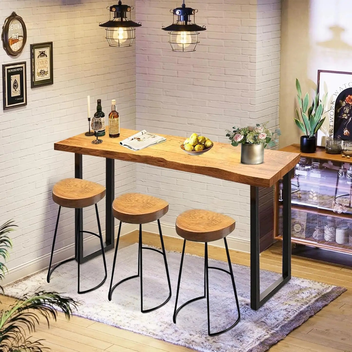 Solid Wood Bar Table Narrow Counter Height Rectangular Modern Pub Table for Home