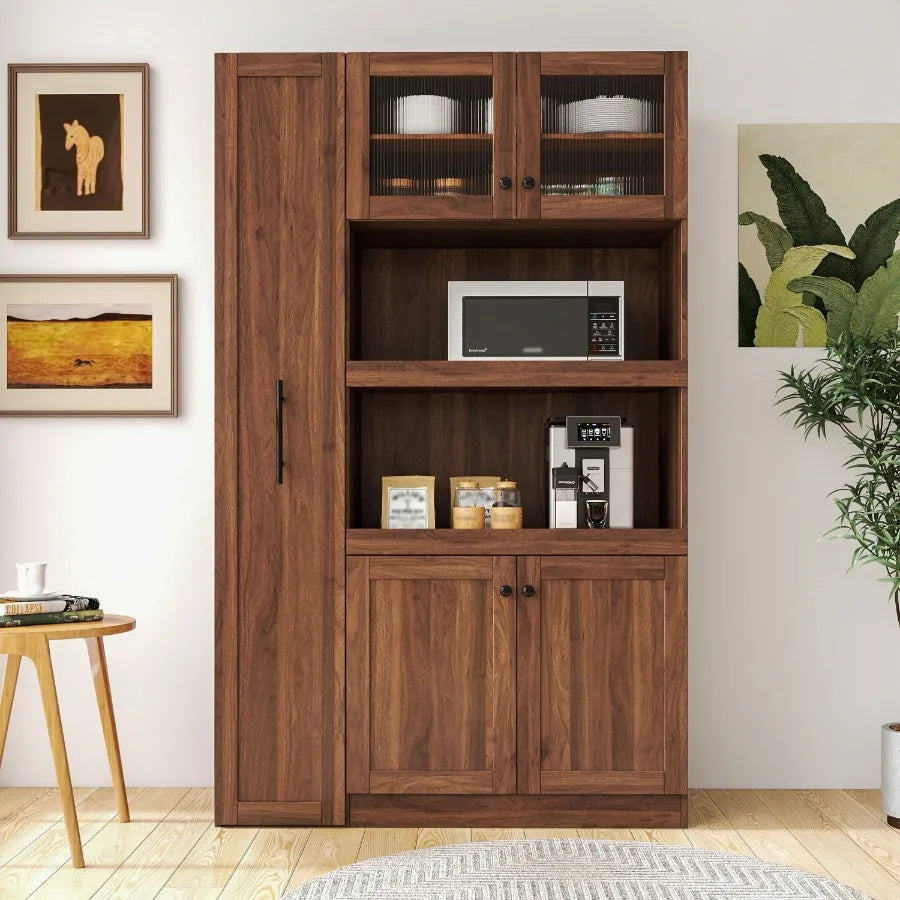 Farmhouse Pantry Cabinet With Pullout Multitier Storage