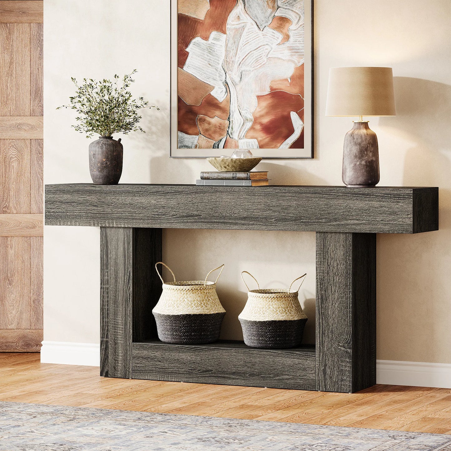 Tribesigns Farmhouse Console Table Two Tier Entryway Table With U Shaped Base Solid Wood