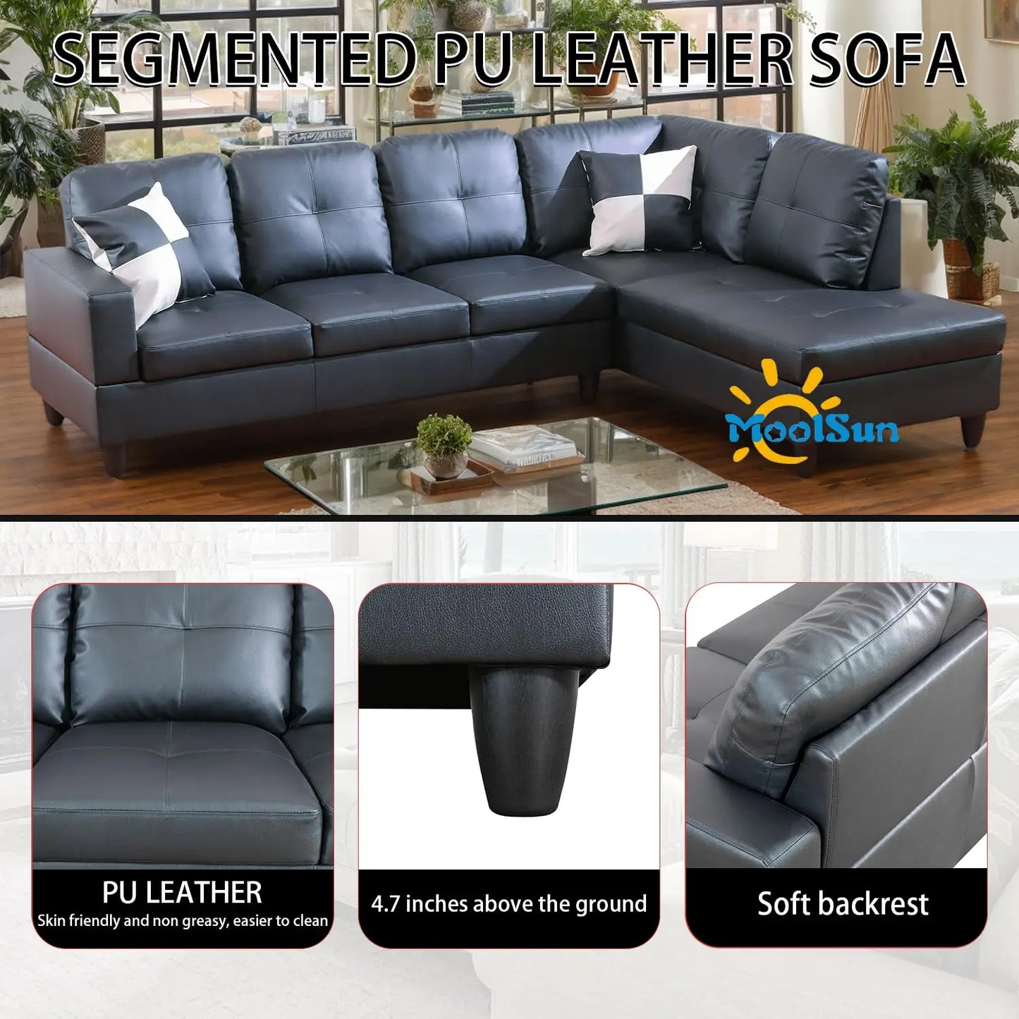 L-Shaped Modern Synthetic Leather Sofa Set for Living Room
