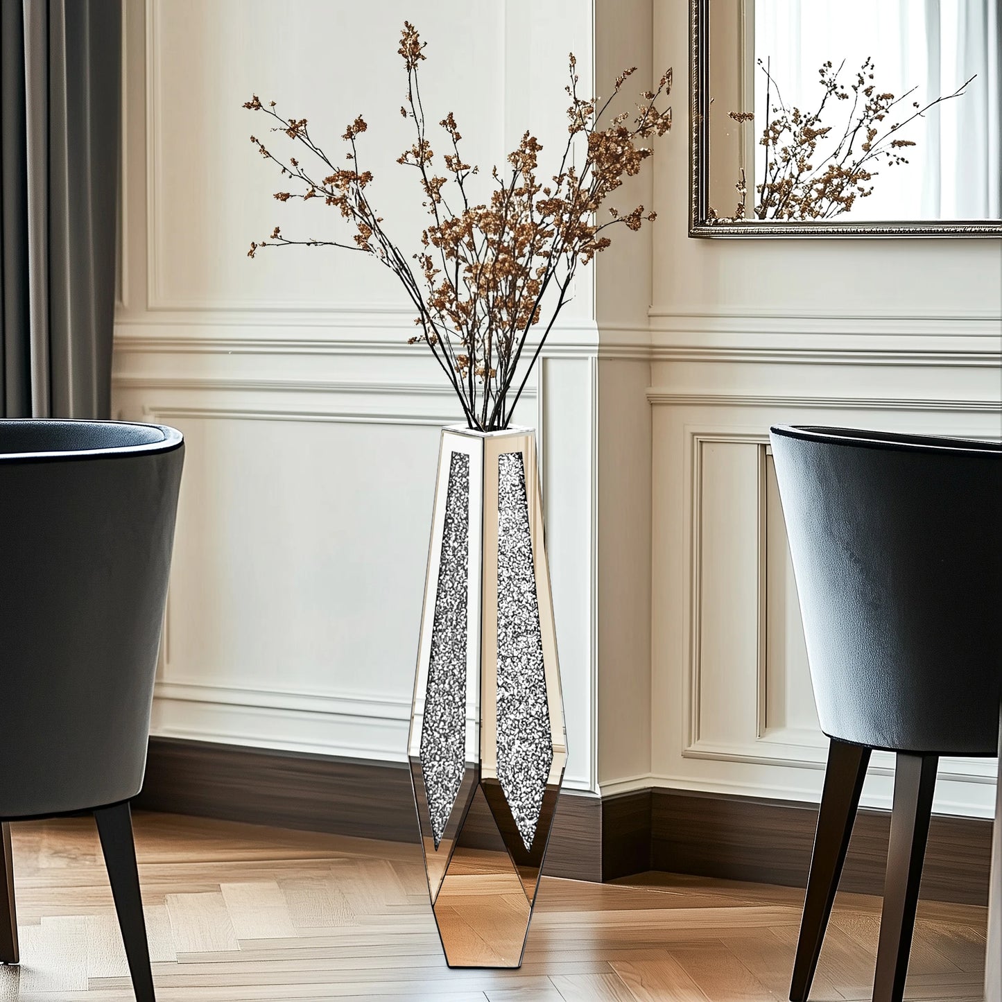 Floor Vase With Crushed Diamond Mirror Glass For Modern Crystal Centerpiece And Decor