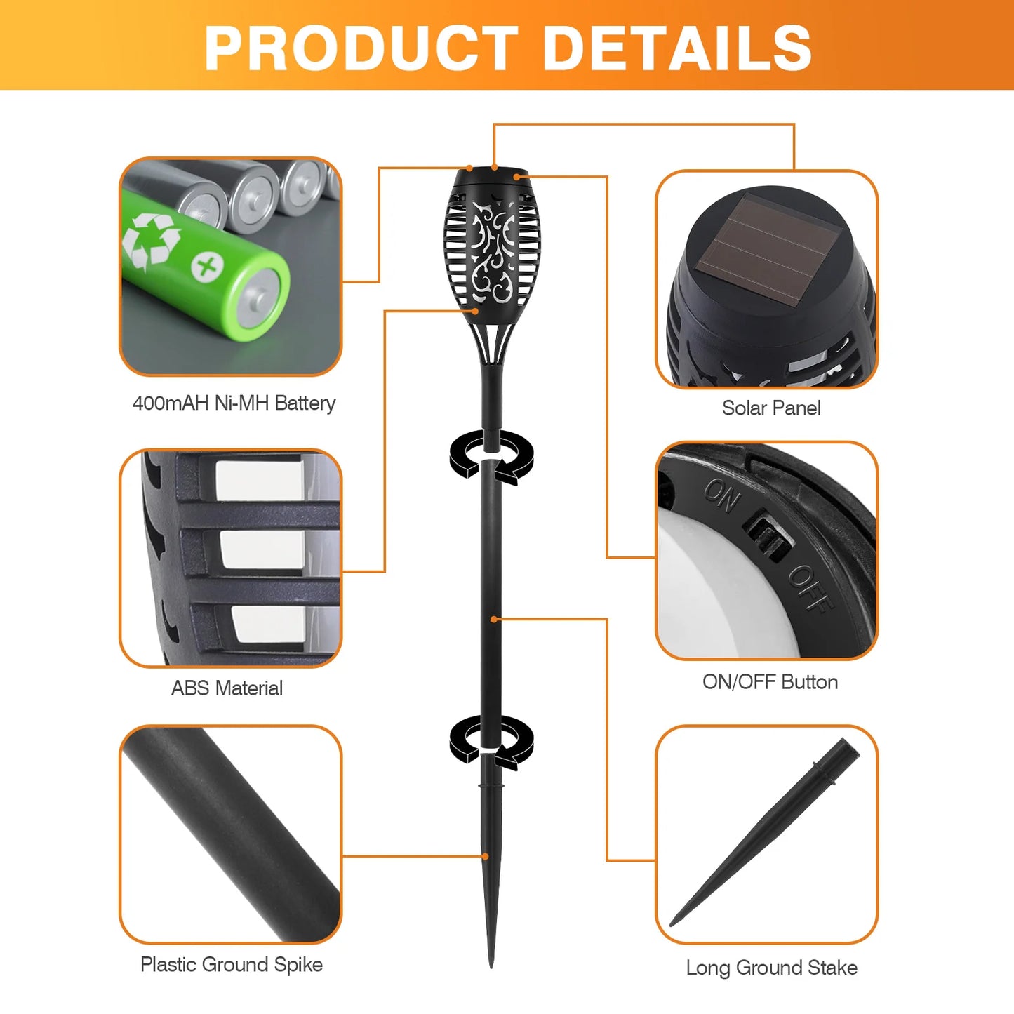 Solar Torch Lights With Flickering Flame Waterproof Outdoor Garden Path