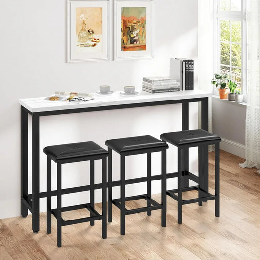 Bar Table and Chairs Set With PU Stools Faux Marble