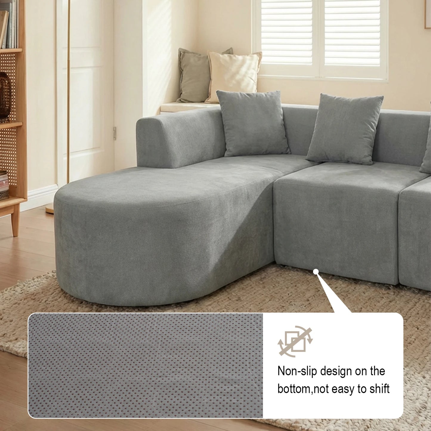 135" L-Shaped Modular Sectional Sofa, Corduroy Couch with Deep Seats , Comfortable Cloud Sofa for Living Room or Bedroom