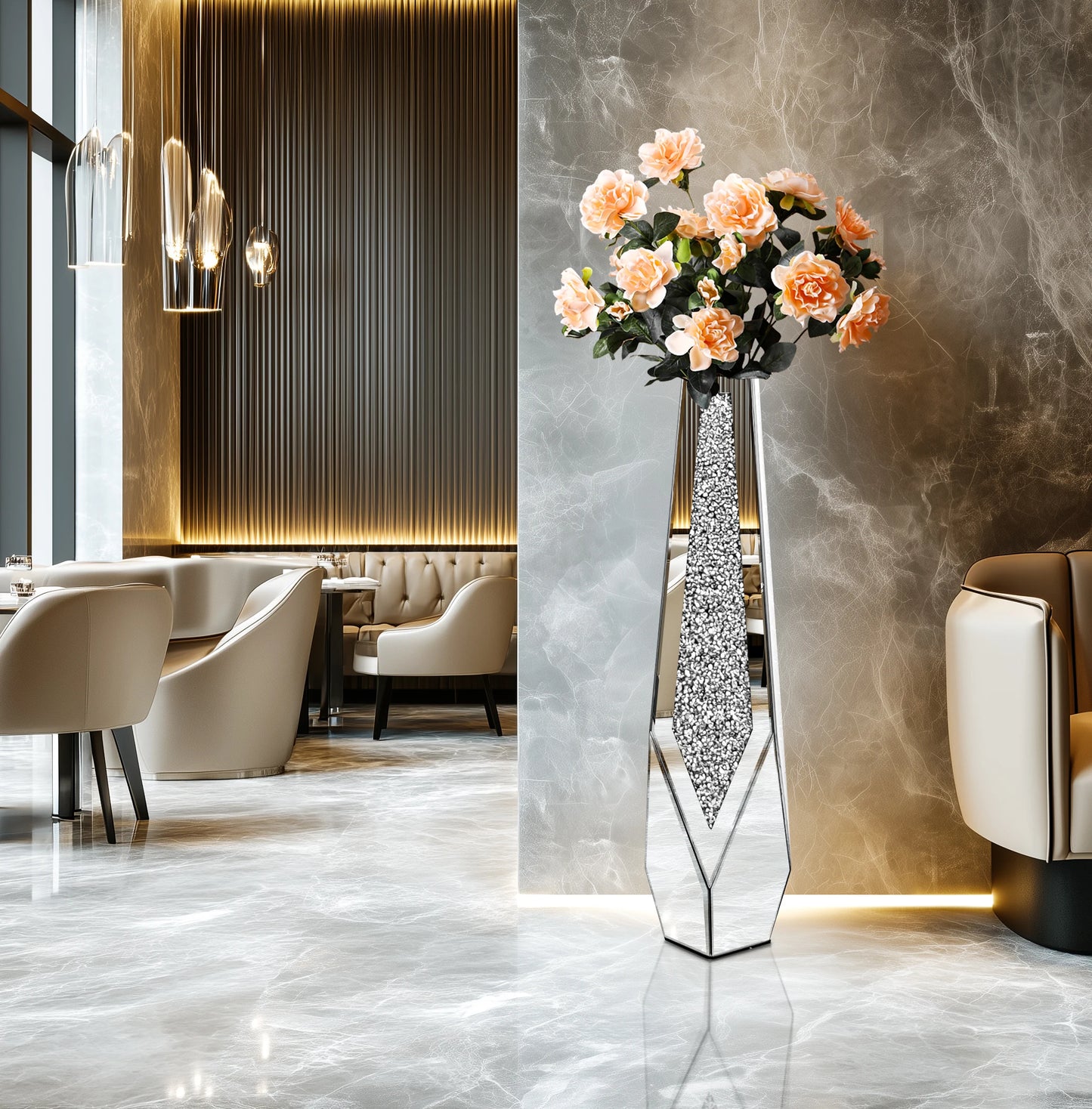 Floor Vase With Crushed Diamond Mirror Glass For Modern Crystal Centerpiece And Decor