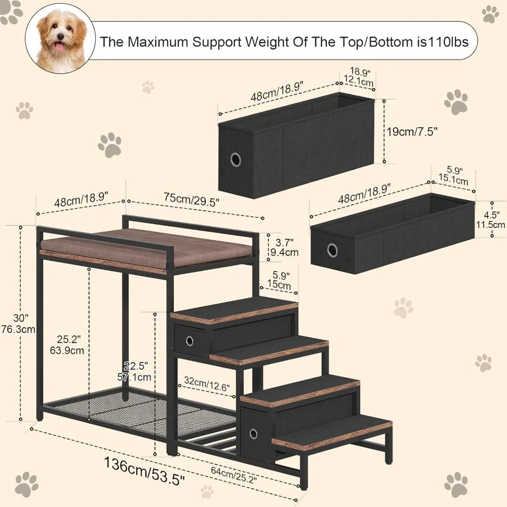 Dual Level Pet Bunk Bed With Detachable Stairs And Storage
