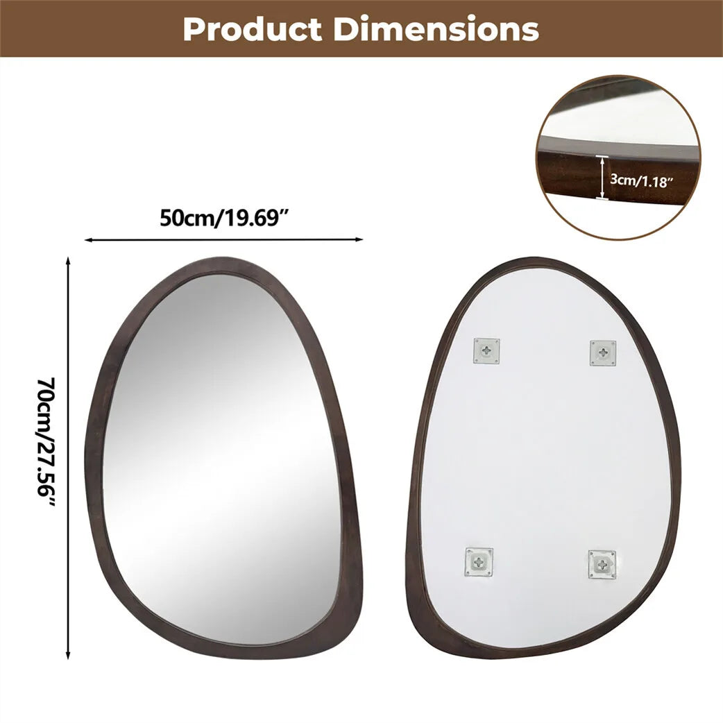 BORWART Walnut Wood Frame Wall Mirror Decorative Irregular Industrial Style for Living Room Bedroom Bathroom Entryway