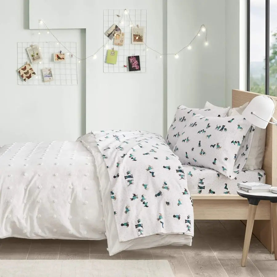 Cozy Flannel Animal Print Dogs Sheet Set 3 Piece Bedding