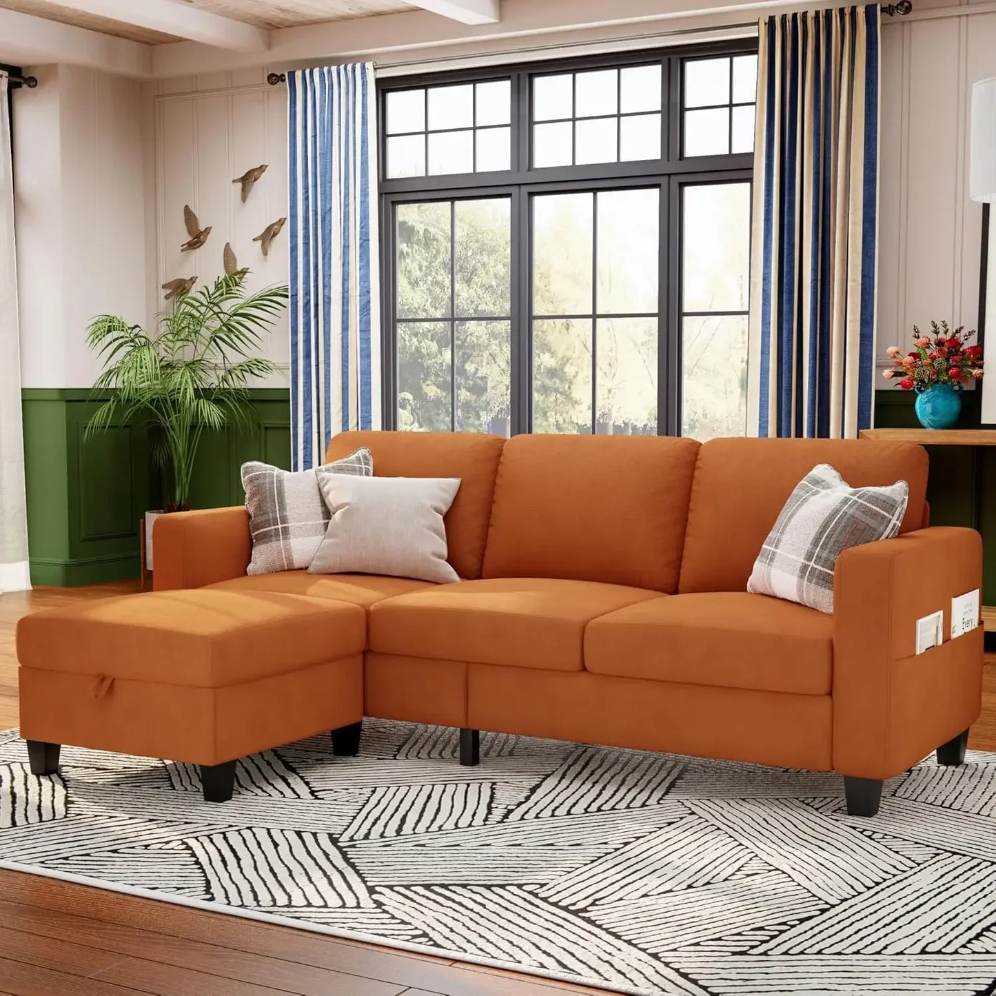 L-Shaped Sectional Sofa Pet-Friendly Linen Modular 3-Seater