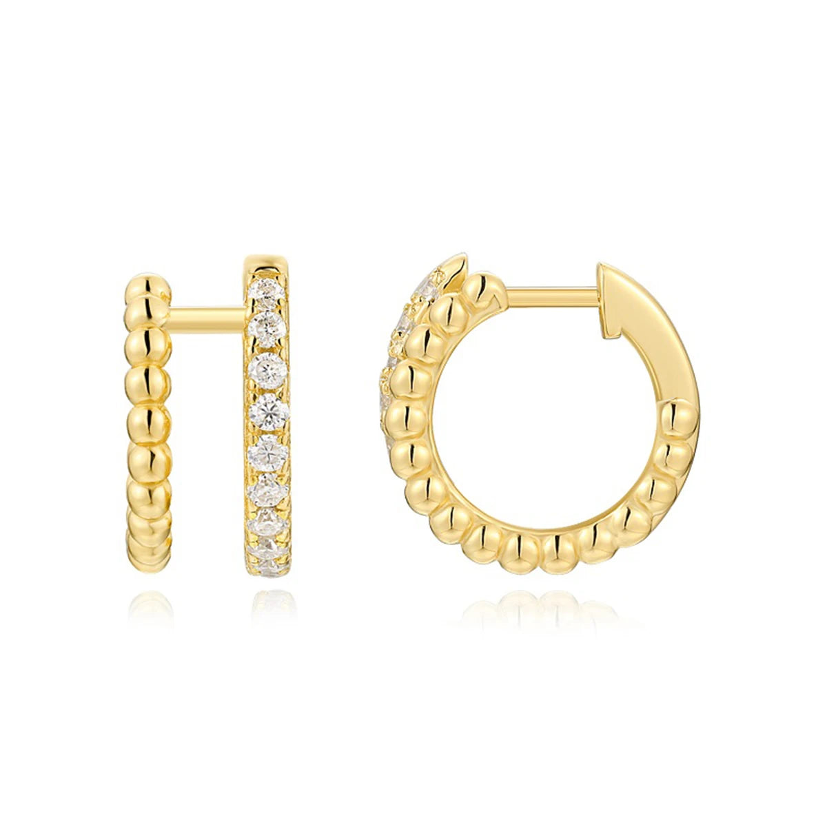 JIUZUAN 925 Sterling Silver Hoop Earrings With CZ Beads