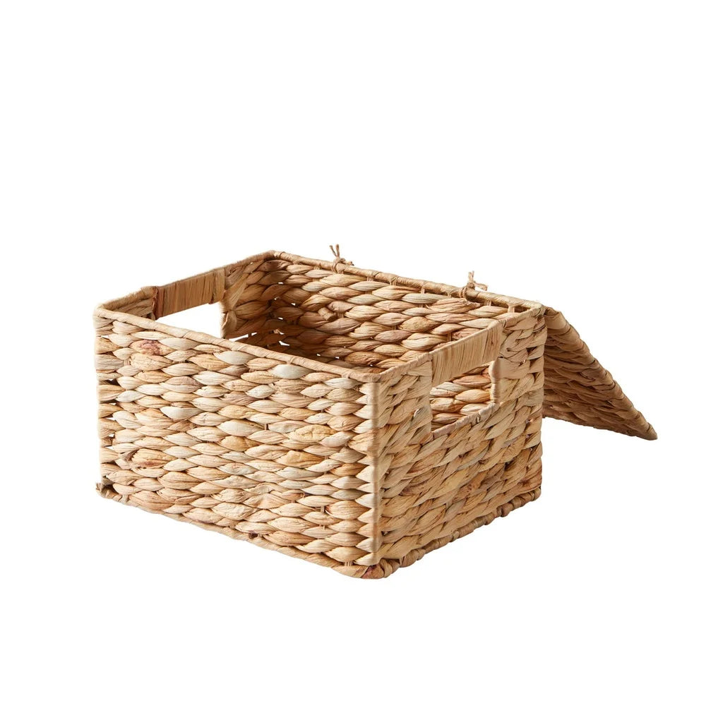 Hyacinth Basket With Lid Handmade Woven Storage Organizer For Home And Bathroom Decor