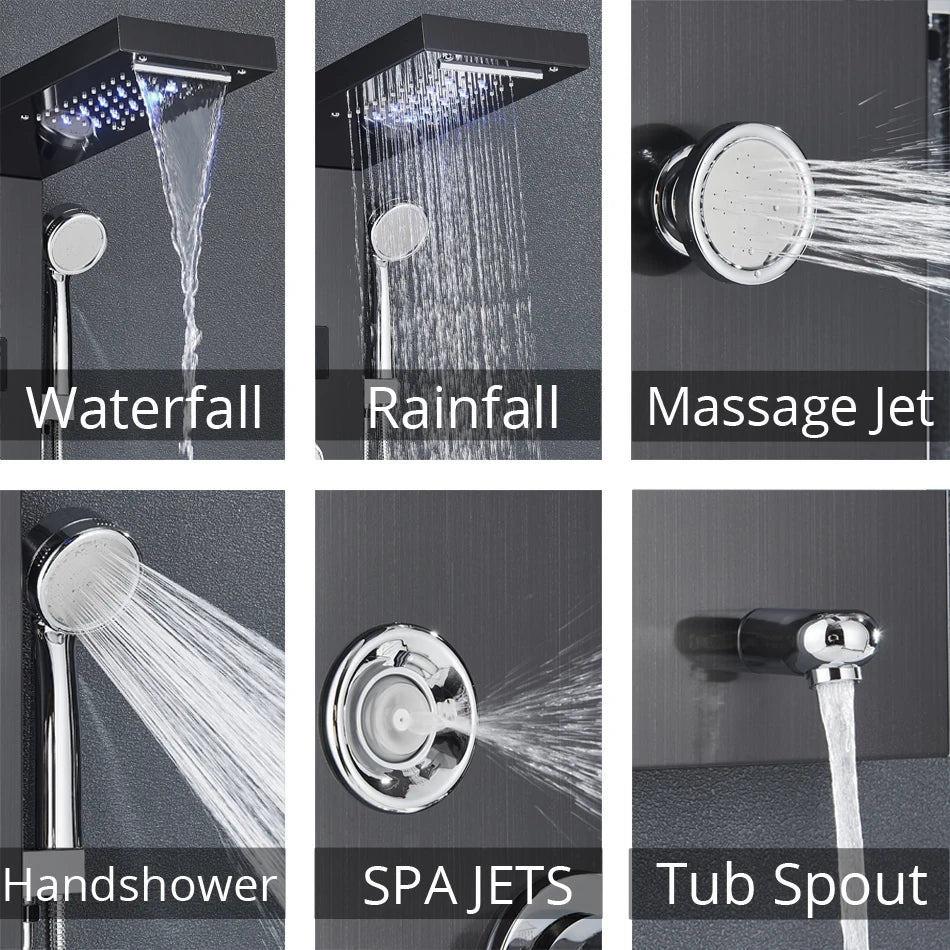 Uythner HighIntensityLED Shower Panel System With Rainfall Massage Temperature Display