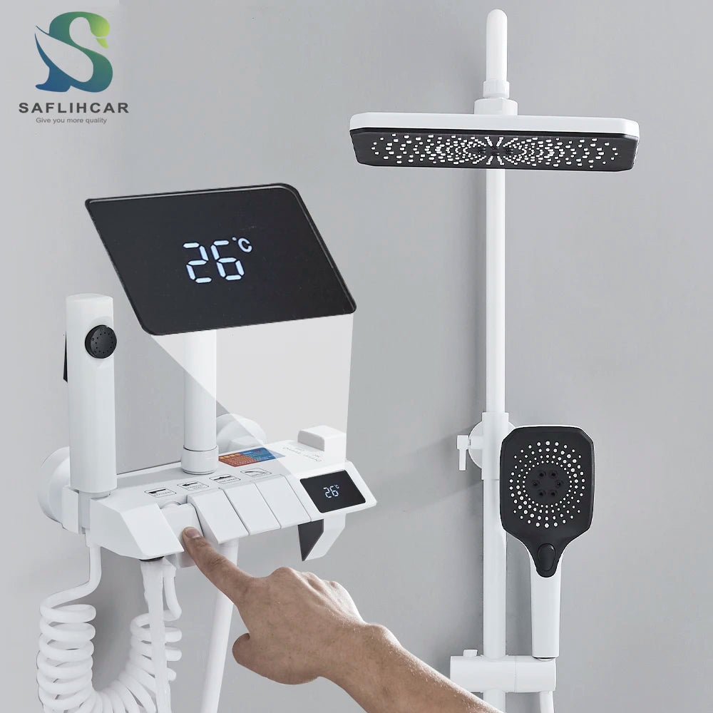 SAFLIHCAR Digital Display 4 Function Wall Mount Shower System Faucet Hot Cold Water
