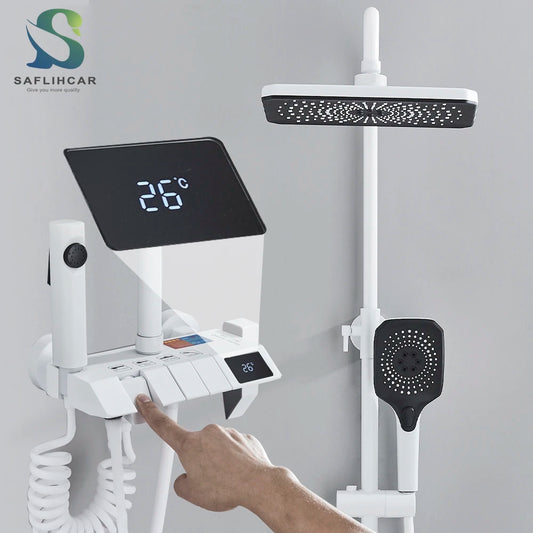 SAFLIHCAR Digital Display 4 Function Wall Mount Shower System Faucet Hot Cold Water