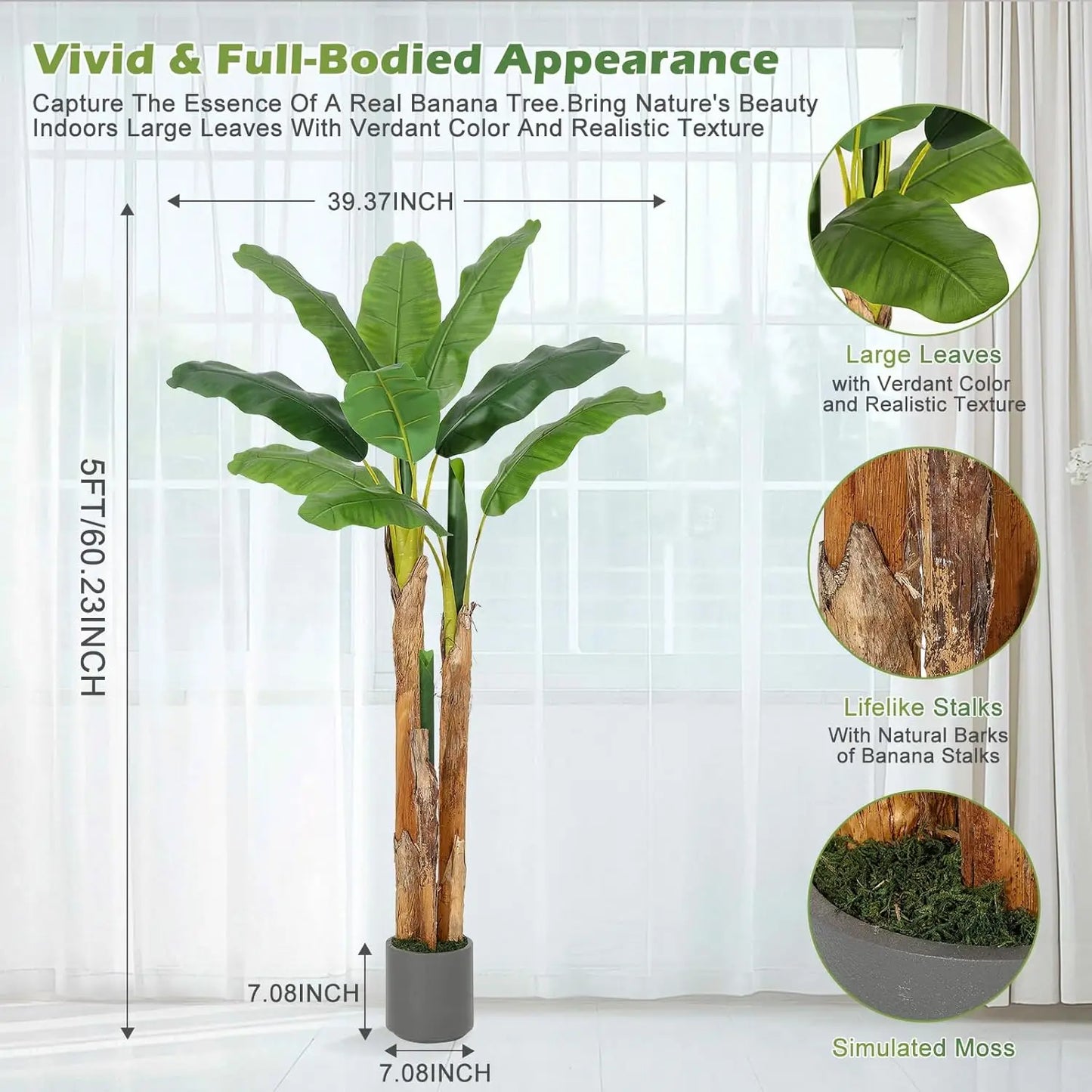 HiMISCN Artificial Banana Tree With Faux Leaves for Home Decor
