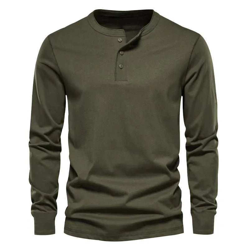 Men's Long Sleeve Knit T Shirt Base Henry Shirt For Spring And Autumn