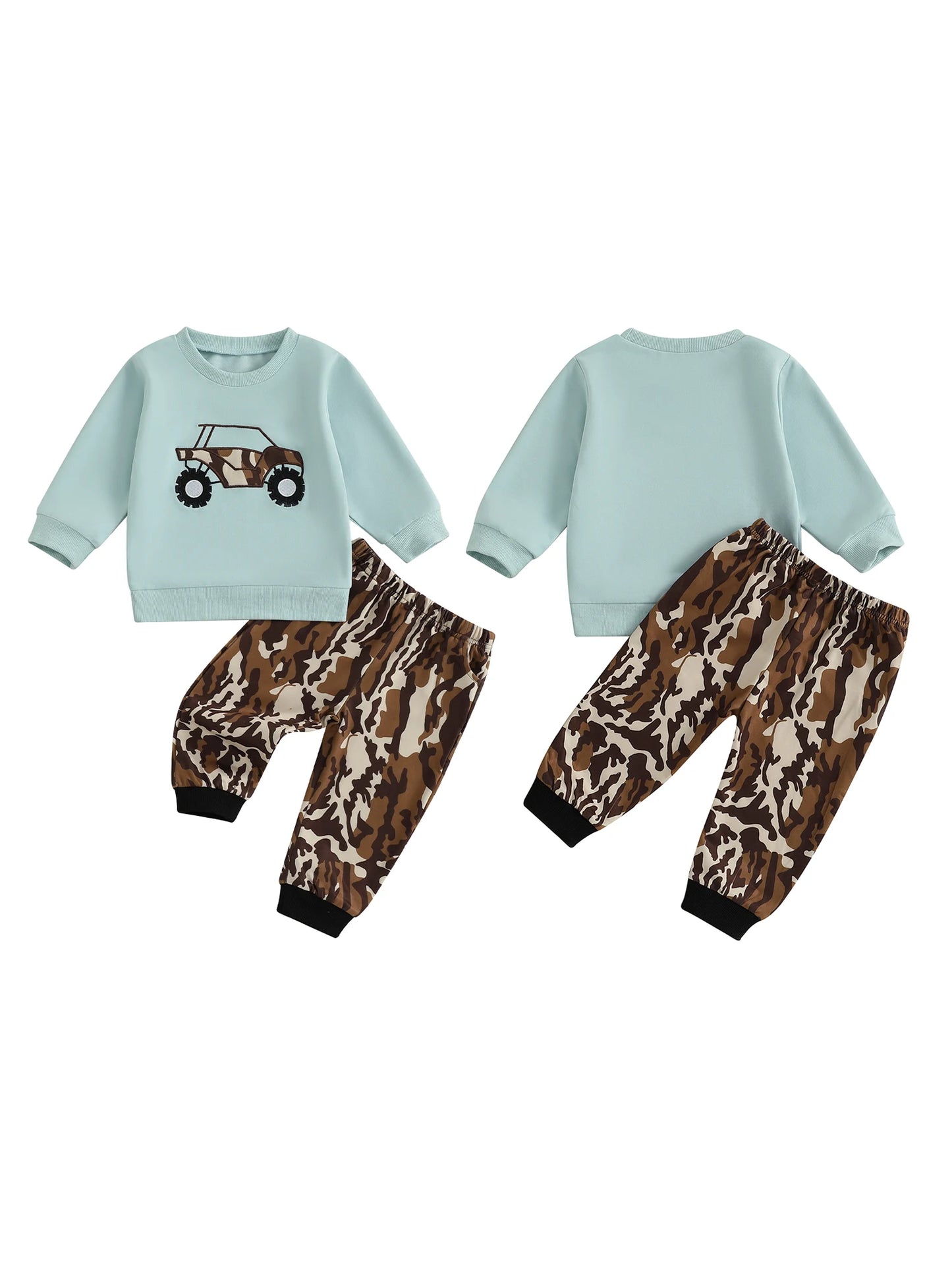Baby Boy Autumn Construction Truck Applique 2 Piece Knit Sweater And Jogger Set Unisex