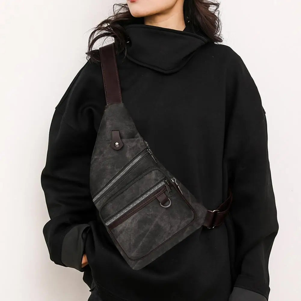 Unisex PU Leather Chest Bag Crossbody Anti Theft Shoulder Bag