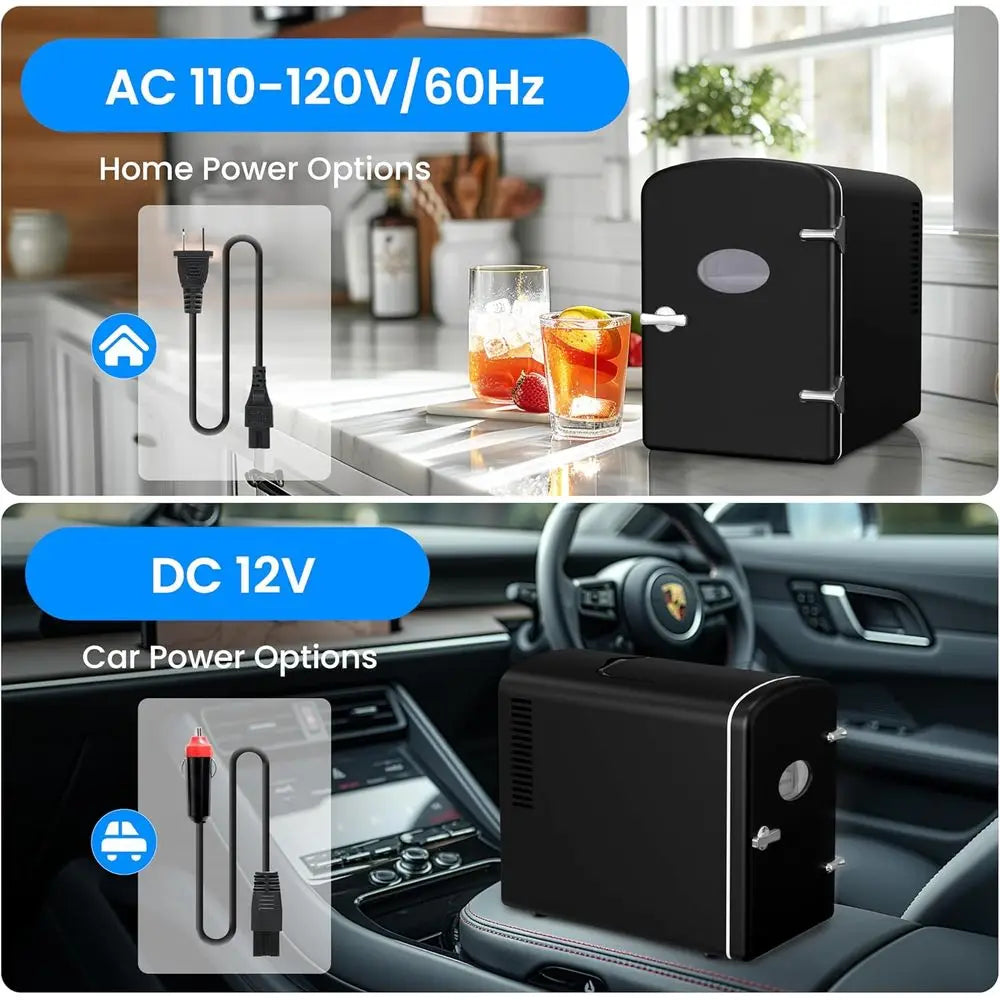 6L Portable Mini Fridge with Observation Window, Warmer, Cooler, 9 Cans, Compact Refrigerator, 100% Copper-Free & Eco-Friendly,