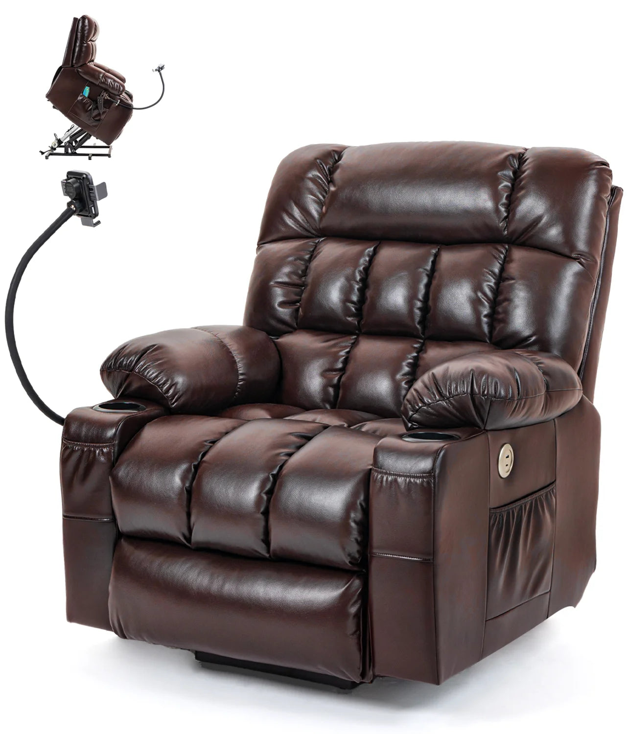 ExecutiveGrade Leather Heated Lift Recliner Chair With DualMotorized Massager USB