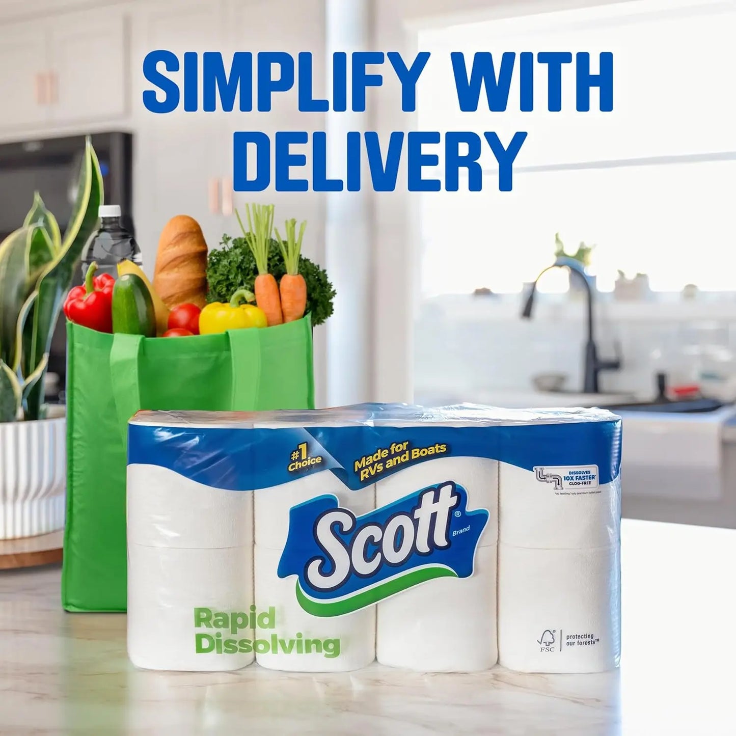 Septic-Safe Toilet Paper 48 Double Rolls Rapid-Dissolving for Effortless Flushing