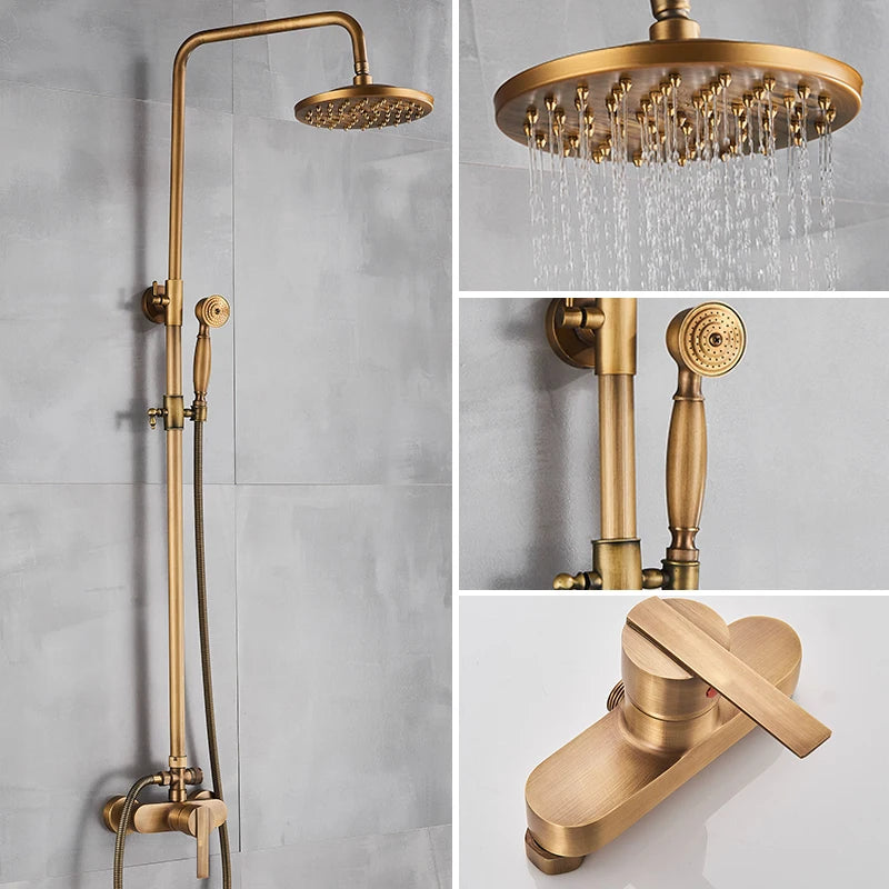 SAFLIHCAR Brushed Antique Brass SpaQuality ShowerFaucetSystem WallMounted DualHandles PremiumGrade LifetimeWarranty