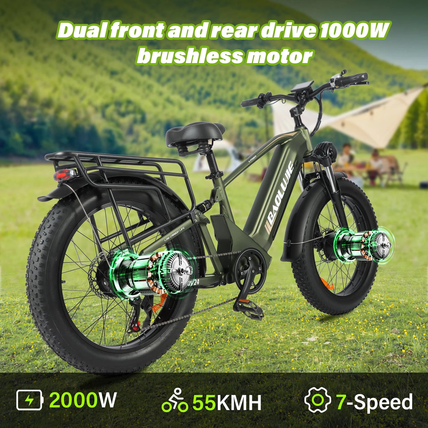 Baolujie 2401 Dual Motor 2000W 48V Removable Battery Electric Bike