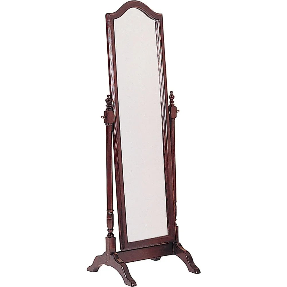 Wood Cheval Mirror With Swivel Base Full-Length Arched Top For Dressing Room Storage
