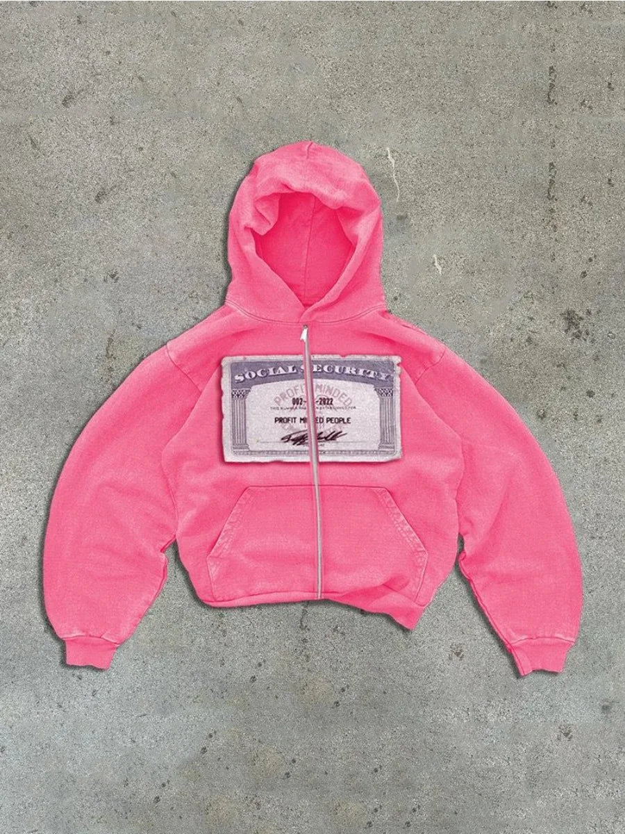 Personalized Street Banknote Pattern Printed Hoodie Men's And Women's Same Loose Hooded Zipper Sweater Men's Top